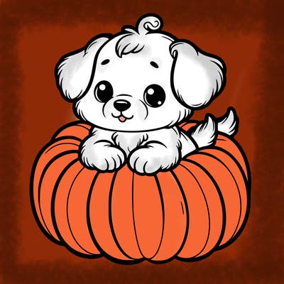 cute little puppy in a pumpkin