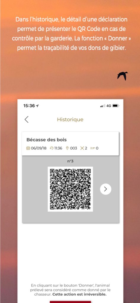 ChassAdapt app screen showing a digital harvest declaration with a QR code for verification