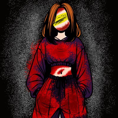 realistic girl faceless with baggy pants and a crop top