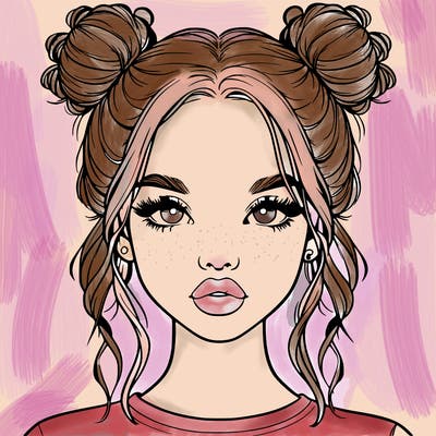 realistic girl with two buns in hair and lips