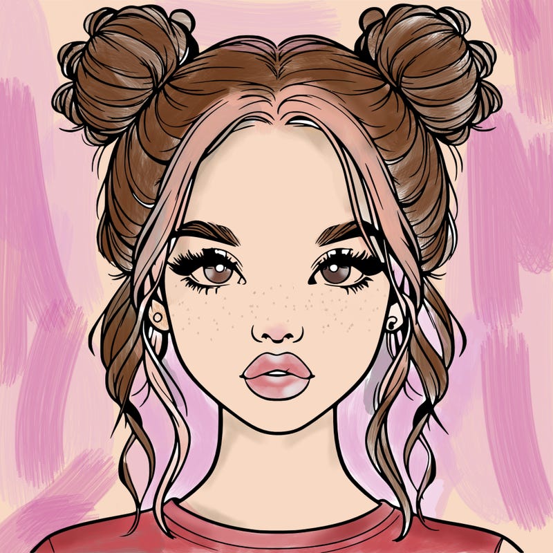 realistic girl with two buns in hair and lips