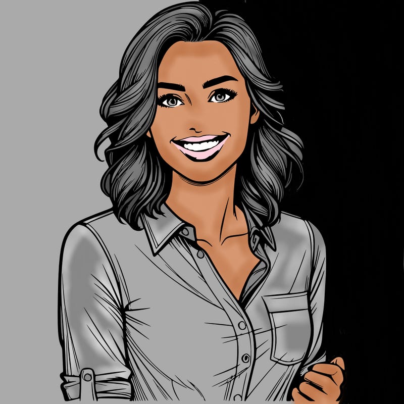 realistic woman with a beautiful smile wearing a button down shirt