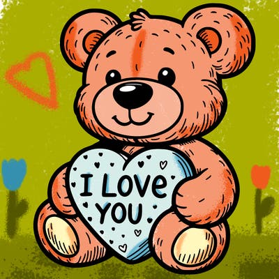 teddy bear holding an i love you heart