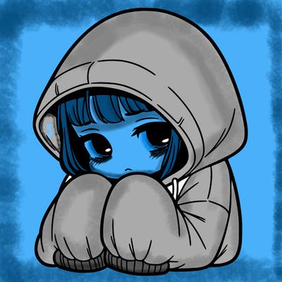 sad girl in oversised hoodie