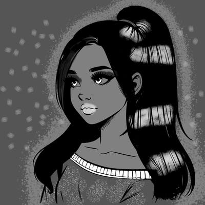 realistic girl with a high ponytail