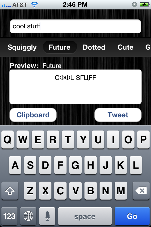 Status Styler - Status Styler app interface showing custom font styles and text preview