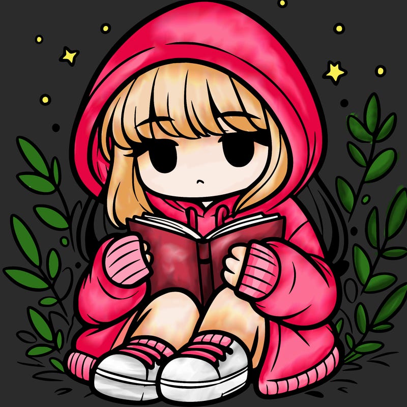 girl in oversized hoodie reading a book