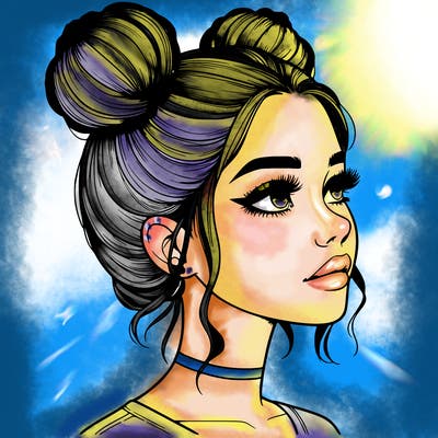 realistic girl with buns on the top of her head