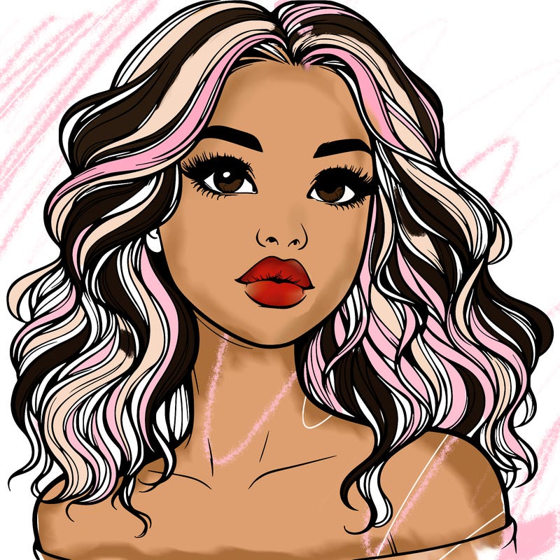 realistic girl with wavy hair and lips