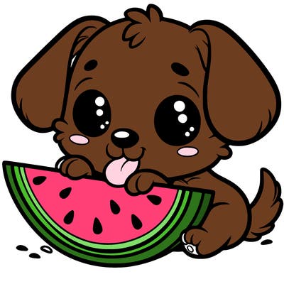 puppy eating watermelon