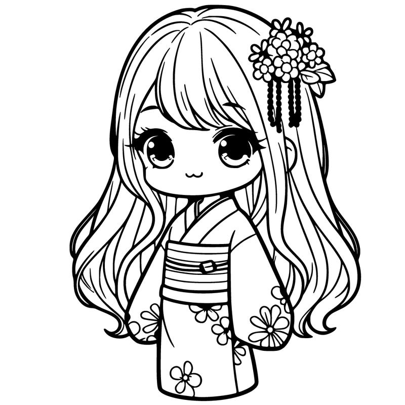 detailed pretty girl in a kimono