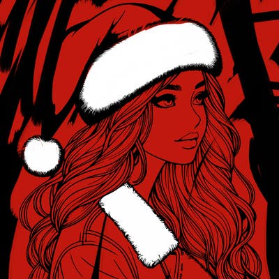 realistic girl in santa hat