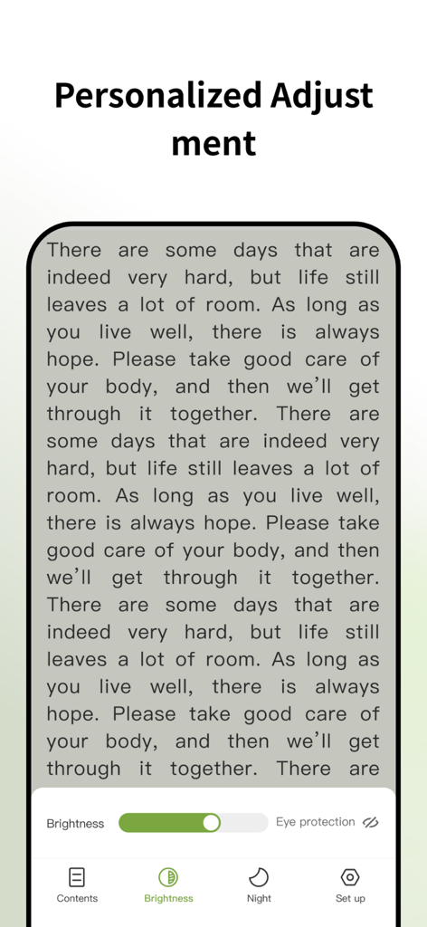 Natural Reader - Natural Reader app interface showing personalized adjustment settings for brightness and night mode