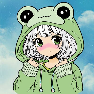 a cute teenage girl wearing a frog hoodie
