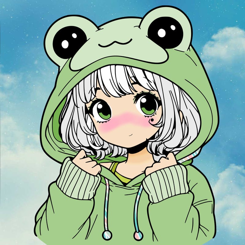 a cute teenage girl wearing a frog hoodie