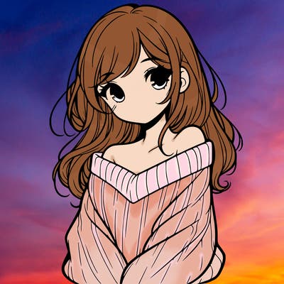 shy pretty girl wearing a sweater that is falling off one shoulder portrait