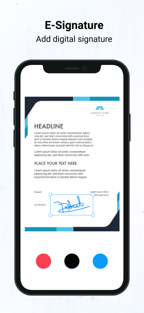Pantalla de iPhone que muestra la función de firma electrónica para agregar firmas digitales a documentos