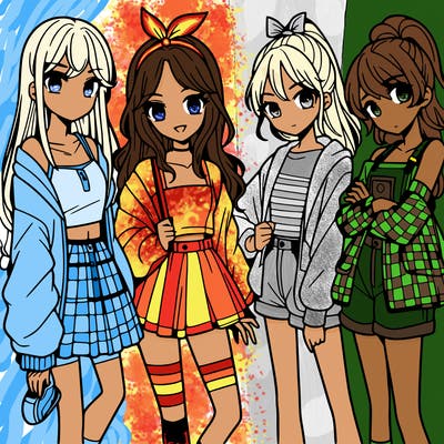 teen manga girls group of 4
