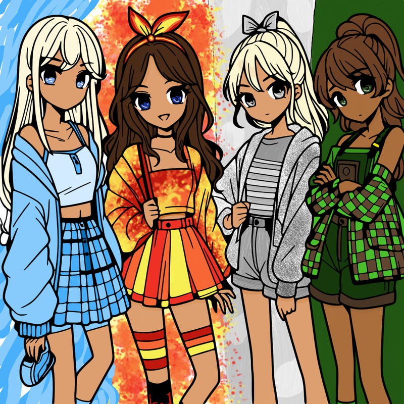 teen manga girls group of 4