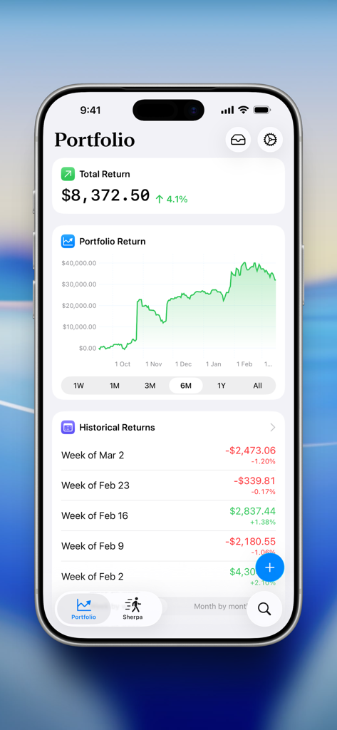 Summit: Portfolio Tracking - Summit App Portfolio-Dashboard mit Anlageerträgen und einem Performance-Diagramm