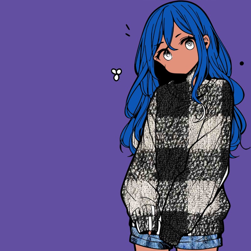 manga teen girl  in a sweater and baggy pants
