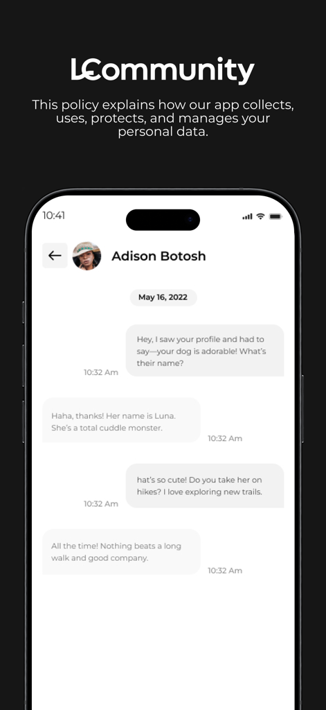 L Community - Secure messaging interface in the L Community social networking app for women