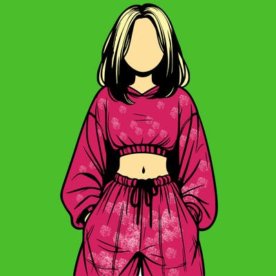 realistic girl faceless with baggy pants and a crop top