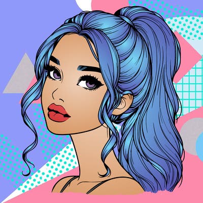 realistic girl with a ponytail on her hair and lips