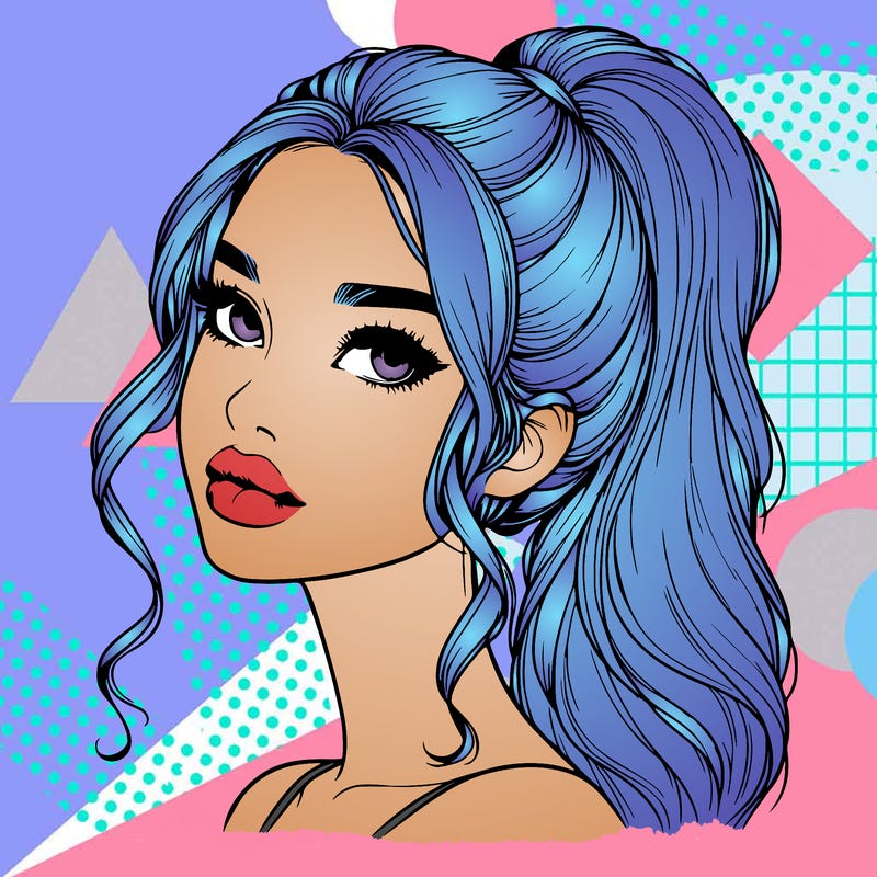 realistic girl with a ponytail on her hair and lips