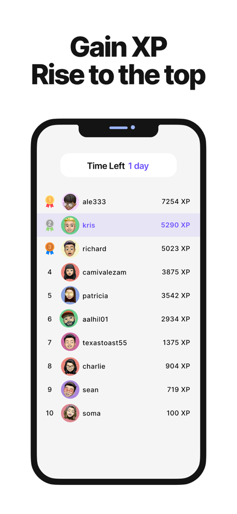 Soma Gym & AI Calorie Tracker - Soma Gym app leaderboard showing user XP rankings and competitive fitness tracking
