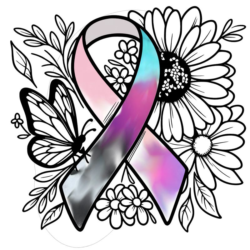 cancer awareness symbol with flowers and butterflies