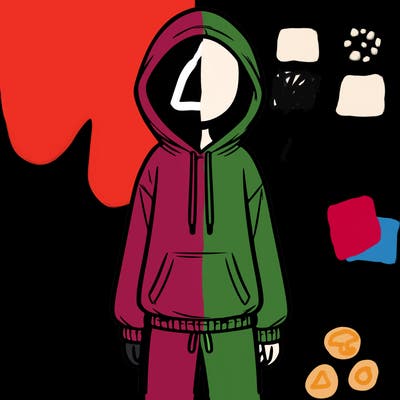 faceless girl in a tracksuit with a hood on and no hair