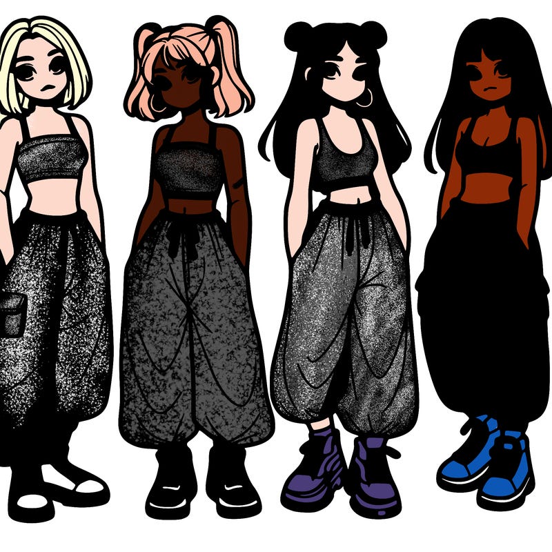 girls with crop top with baggy pants