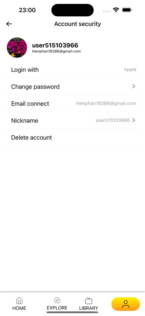 Toonred - Webtoon & Manga - Toonred app account security settings page showing user profile and management options