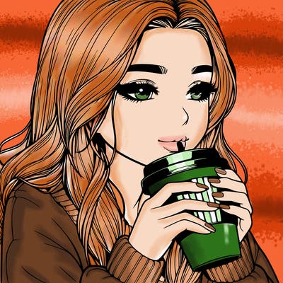 realistic girl drinking coffee