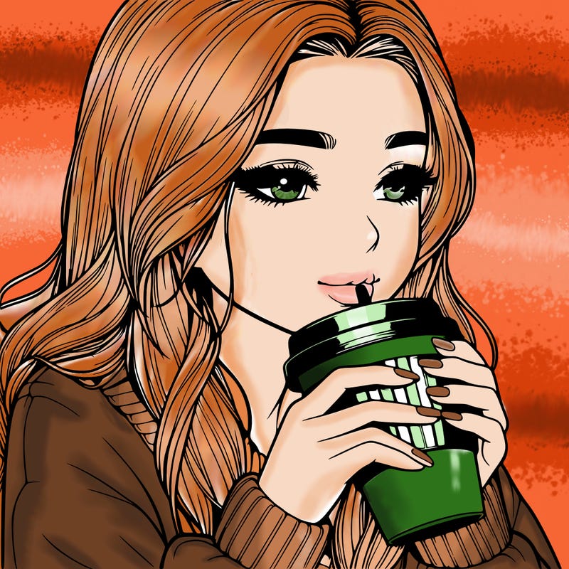 realistic girl drinking coffee