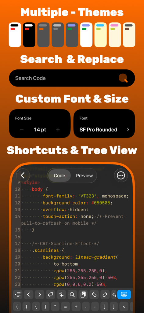 HTML Creator : Editor & Viewer - Mobile HTML editor featuring multiple themes search tool and custom font settings
