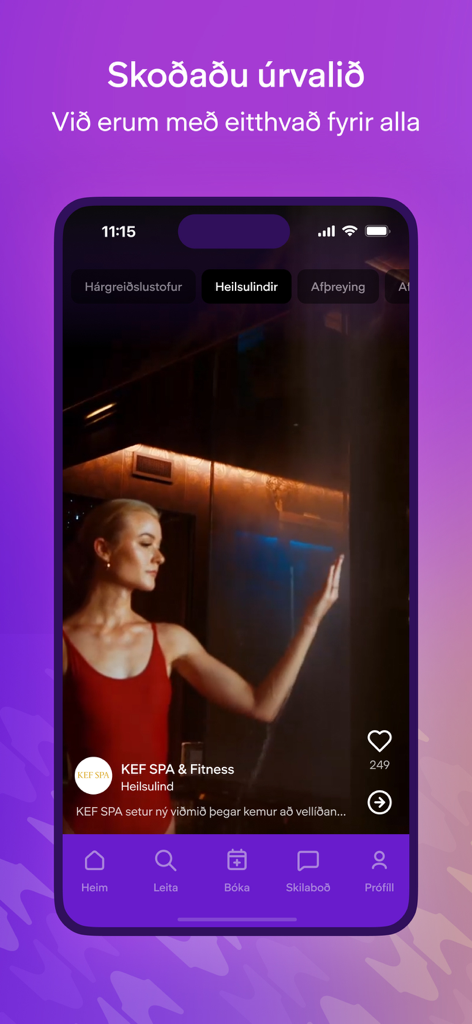 Sinna - Interfaz de la aplicación móvil Sinna que muestra una categoría de servicios de bienestar y spa con el perfil de un proveedor destacado