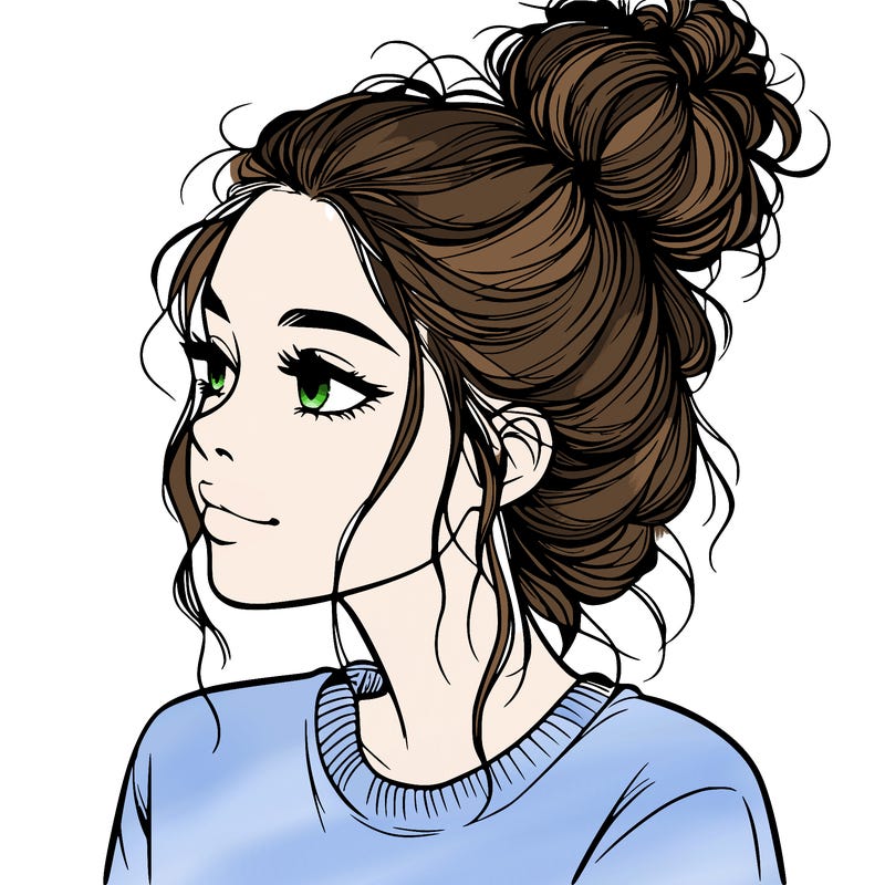 a realistic girl with a messy bun