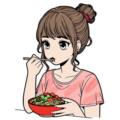 a realistic girl, eating food