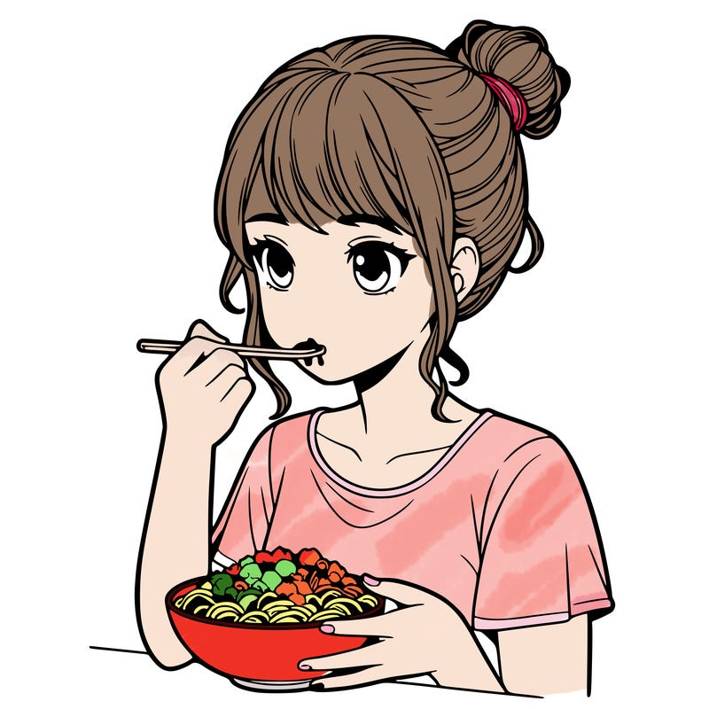 a realistic girl, eating food