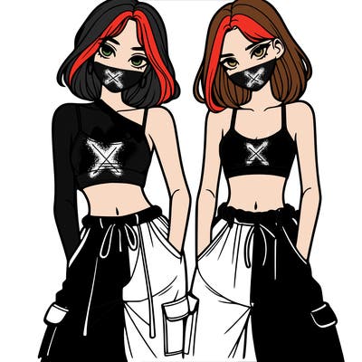 two girls with crop top with baggy pants