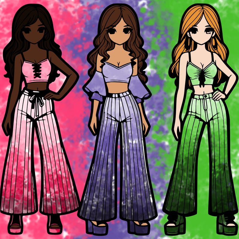 girls with flare pants and crop tops realistic