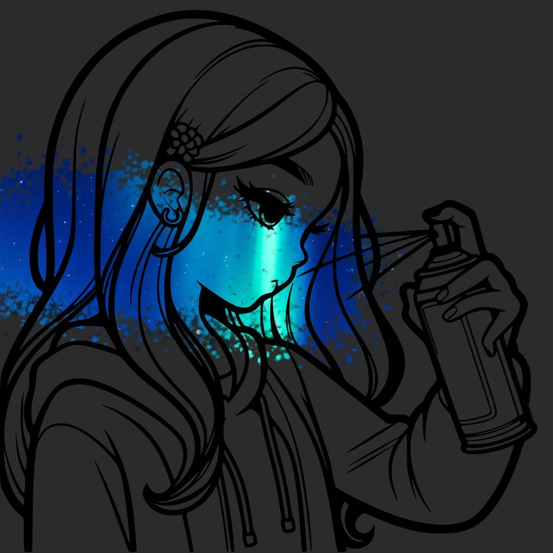 a realistic girl spray painting