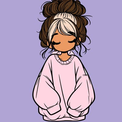 girl with baggy sweatshirt and messy bun