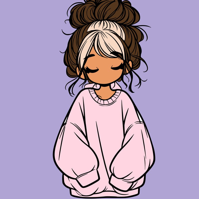 girl with baggy sweatshirt and messy bun