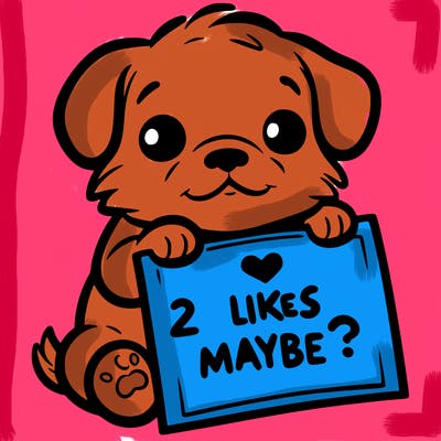 a puppy holding a sign that says 2 likes maybe?