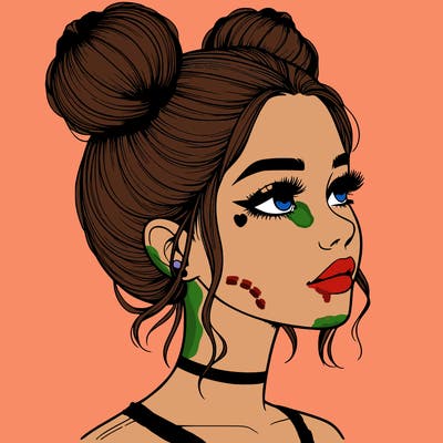 realistic girl with buns on the top of her head