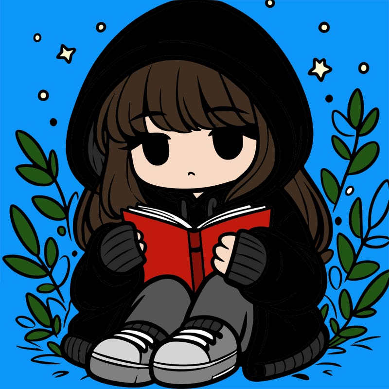 girl in oversized hoodie reading a book