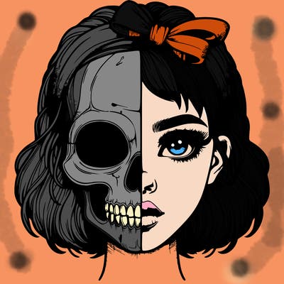 realistic girl with half skull mask